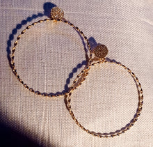 Load image into Gallery viewer, Extra Large Gold Metal and Rhinestone Hoop Clip On Earrings
