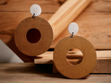 Load image into Gallery viewer, Extra large Clip on handmade Natural Wood Hoop Earrings Natural 4 inch
