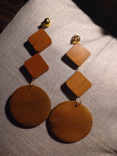 Load image into Gallery viewer, Handmade chunky boho wood Clip On Dangle Earrings 6 in
