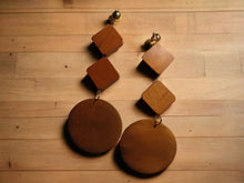 Load image into Gallery viewer, Handmade chunky boho wood Clip On Dangle Earrings 6 in
