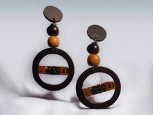 Load image into Gallery viewer, Handmade boho wood Statement Clip On Dangle Earrings 4 in
