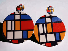 Load image into Gallery viewer, Handmade extra large Abstract Pop Art Wooden Mondrian clip on earrings
