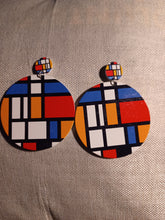 Load image into Gallery viewer, Handmade extra large Abstract Pop Art Wooden Mondrian clip on earrings

