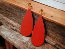 Load image into Gallery viewer, Red and gold Metal Dangle Clip On Earrings
