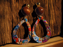 Load image into Gallery viewer, Handmade boho Wood and fabric Clip On Dangle Earrings
