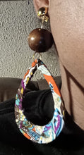 Load image into Gallery viewer, Handmade boho Wood and fabric Clip On Dangle Earrings
