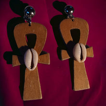 Load image into Gallery viewer, Handmade Large Clip On Wooden Ankh Earrings
