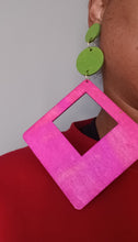 Load image into Gallery viewer, Giant Handmade Natural Wood Geometric Earrings Minimalist Clip on 8 inch

