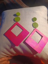 Load image into Gallery viewer, Giant Handmade Natural Wood Geometric Earrings Minimalist Clip on 8 inch
