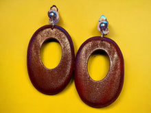 Load image into Gallery viewer, Chunky Handmade Natural Wooden Hoop  Clip On Dangle Earrings
