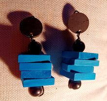 Load image into Gallery viewer, Handmade Avant garde Geometric Wood blocks Earrings Clip On 3.5 inch
