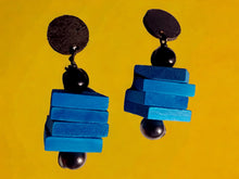 Load image into Gallery viewer, Handmade Avant garde Geometric Wood blocks Earrings Clip On 3.5 inch
