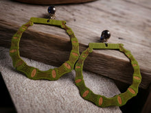 Load image into Gallery viewer, Extra large Wooden bamboo hoop Clip on Earrings 4 inch green

