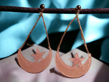 Load image into Gallery viewer, Handmade Pop Art glitter acrylic Crescent Moon Clip On Earrings pink
