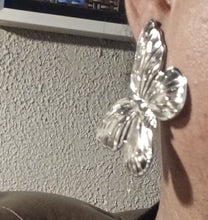 Load image into Gallery viewer, Large thin metal butterfly Earrings pierced ears gold
