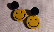 Load image into Gallery viewer, Small Handmade Acrylic Pop Art Clip On Earrings smiley face
