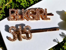 Load image into Gallery viewer, Rhinestone  Black Girl Sis Hair pin Set of 2 gold
