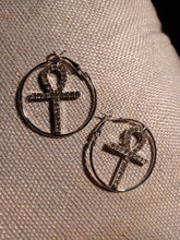 Load image into Gallery viewer, Rhinestone Ankh Hoop Earrings silver
