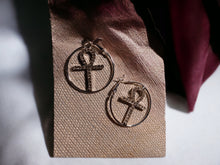 Load image into Gallery viewer, Rhinestone Ankh Hoop Earrings silver
