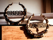 Load image into Gallery viewer, Large Queen Bamboo hoop Statement Earrings
