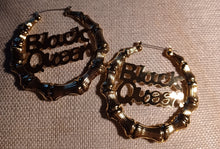 Load image into Gallery viewer, Large Black Queen Bamboo hoop Statement Earrings
