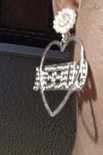 Load image into Gallery viewer, Handmade rhinestone Queen statement heart hoop Earrings Clip on
