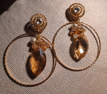 Load image into Gallery viewer, Glamourous Handmade Gold Metal and crystal Hoop Clip On Earrings handmade originals

