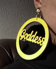 Load image into Gallery viewer, Large Wooden goddess statement Dangle Earrings pierced ears red
