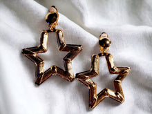 Load image into Gallery viewer, Rare star shaped Clip On Small Bamboo Hoop Earrings gold
