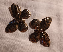 Load image into Gallery viewer, Large thin metal butterfly Earrings pierced ears gold
