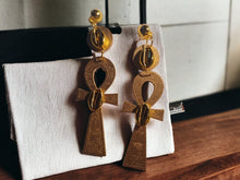 Load image into Gallery viewer, Handpainted Large Clip On Wooden Ankh Earrings
