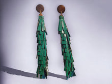 Load image into Gallery viewer, Handmade  Hand Dyed Genuine Leather Tassel Earrings 6 inch clip on
