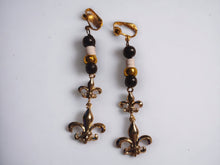 Load image into Gallery viewer, Handmade small New Orleans Saints Fleur-de-lis clip on earrings
