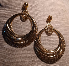 Load image into Gallery viewer, Clip On Large Bamboo Hoop Earrings gold
