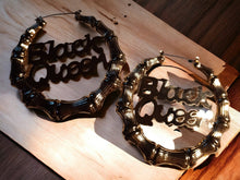 Load image into Gallery viewer, Large Black Queen Bamboo hoop Statement Earrings
