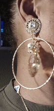 Load image into Gallery viewer, Glamourous Handmade Gold Metal and crystal Hoop Clip On Earrings handmade originals
