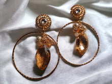 Load image into Gallery viewer, Glamourous Handmade Gold Metal and crystal Hoop Clip On Earrings handmade originals
