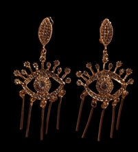 Load image into Gallery viewer, Handmade Rhinestone Eye Dangle Clip On Earrings gold
