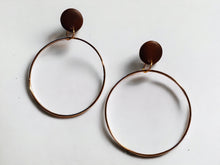 Load image into Gallery viewer, Handmade Minimalist wood and gold metal Hoop Clip On Earrings
