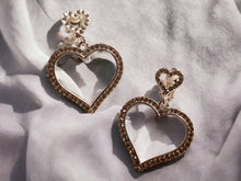 Load image into Gallery viewer, Clip On Blingy Heart  Dangle Earrings silver 2 inch
