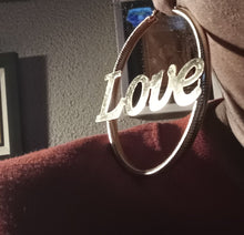 Load image into Gallery viewer, Gold Metal love Nameplate Hoop Earrings 3 inch
