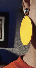 Load image into Gallery viewer, Classic Minimalist Wooden Disc Clip on Earrings yellow 2.5 inch
