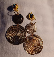 Load image into Gallery viewer, Small Hammered Metal Disc Clip On Earrings gold 2.5 inch
