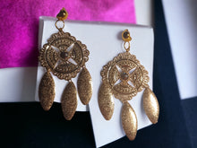 Load image into Gallery viewer, Extra large Hammered Metal dream catcher Clip On Earrings gold
