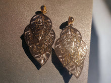 Load image into Gallery viewer, Extra large Hammered Metal leaf Clip On Earrings gold
