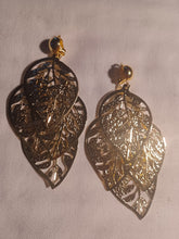 Load image into Gallery viewer, Extra large Hammered Metal leaf Clip On Earrings gold
