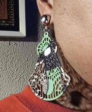 Load image into Gallery viewer, Natural Wood and fabric Boho Clip On Dangle Earrings
