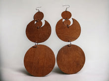 Load image into Gallery viewer, Handmade Extra Large  Crescent Moon Wooden Dangle Earrings  10 inch
