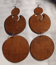 Load image into Gallery viewer, Handmade Extra Large  Crescent Moon Wooden Dangle Earrings  10 inch

