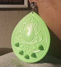Load image into Gallery viewer, Extra large Neon Hammered Metal Spiked Disc Clip On Earrings neon green 5 inch

